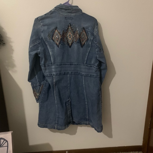 Midnight Velvet Jean Jacket (L) Decorative and Unique, knee length. Gently Used - Picture 2 of 9